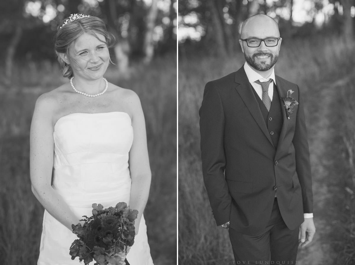 Svartvit diptyk med enskilda bröllopsporträtt. Foto: Tove Lundquist, bröllopsfotograf i Malmö.