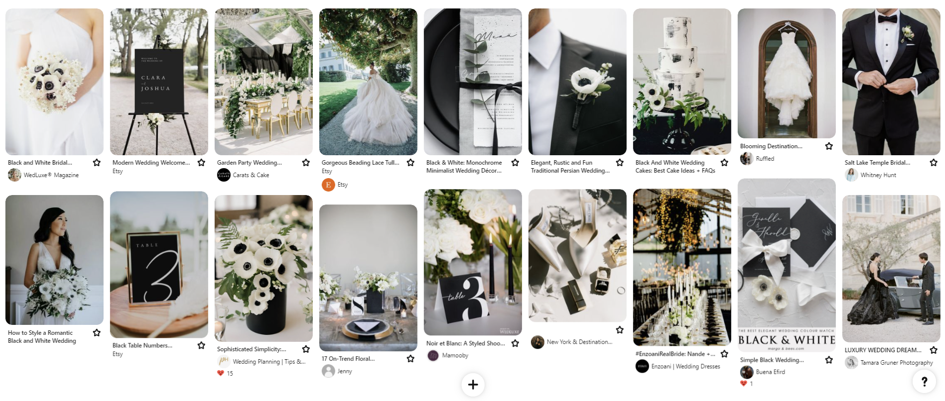 Skapa ett moodboard på Pinterest! till ert bröllop! Här har Fotograf Tove Lundquists pinnat bilder till ett elegant bröllop som går i svart och vitt. 