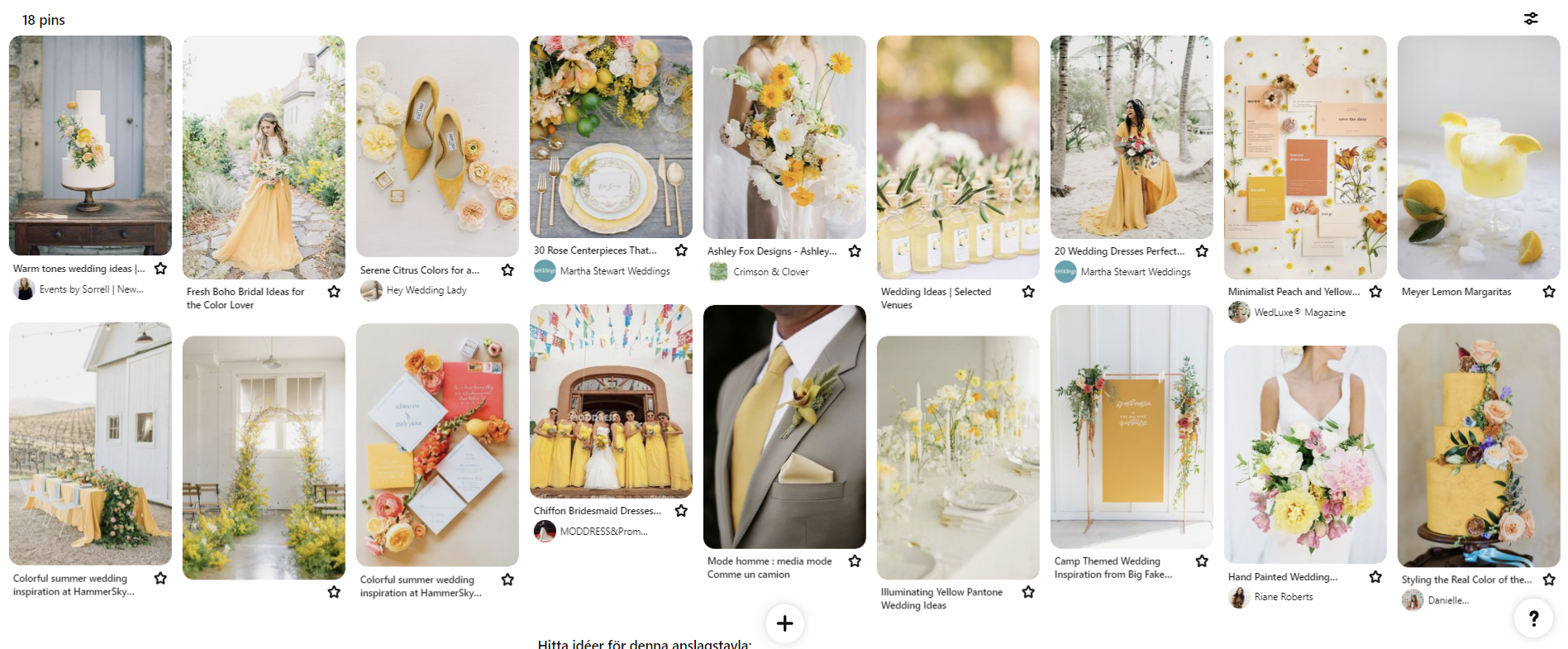 Skapa ett moodboard på Pinterest! till ert bröllop! Här har Fotograf Tove Lundquists pinnat bilder till ett bröllop som går i gula och färgglada toner. 